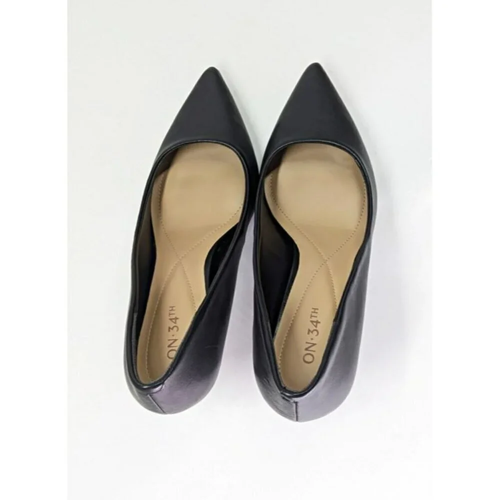On 34th Women's Jeules Black Leather Pointed-Toe Pumps Size 11 (MSRP $80)